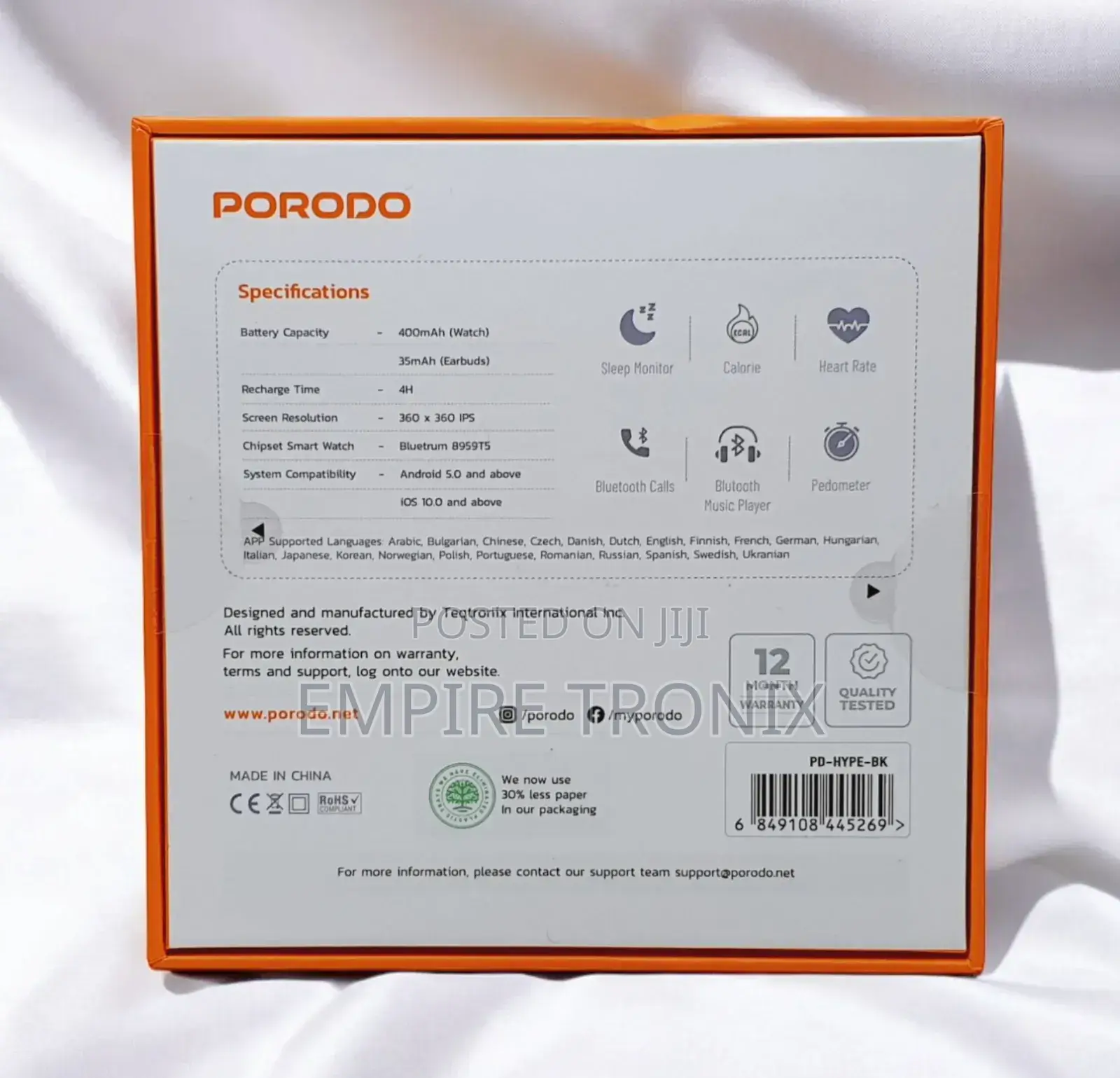 Porodo Hype Smartwatch With Earbuds