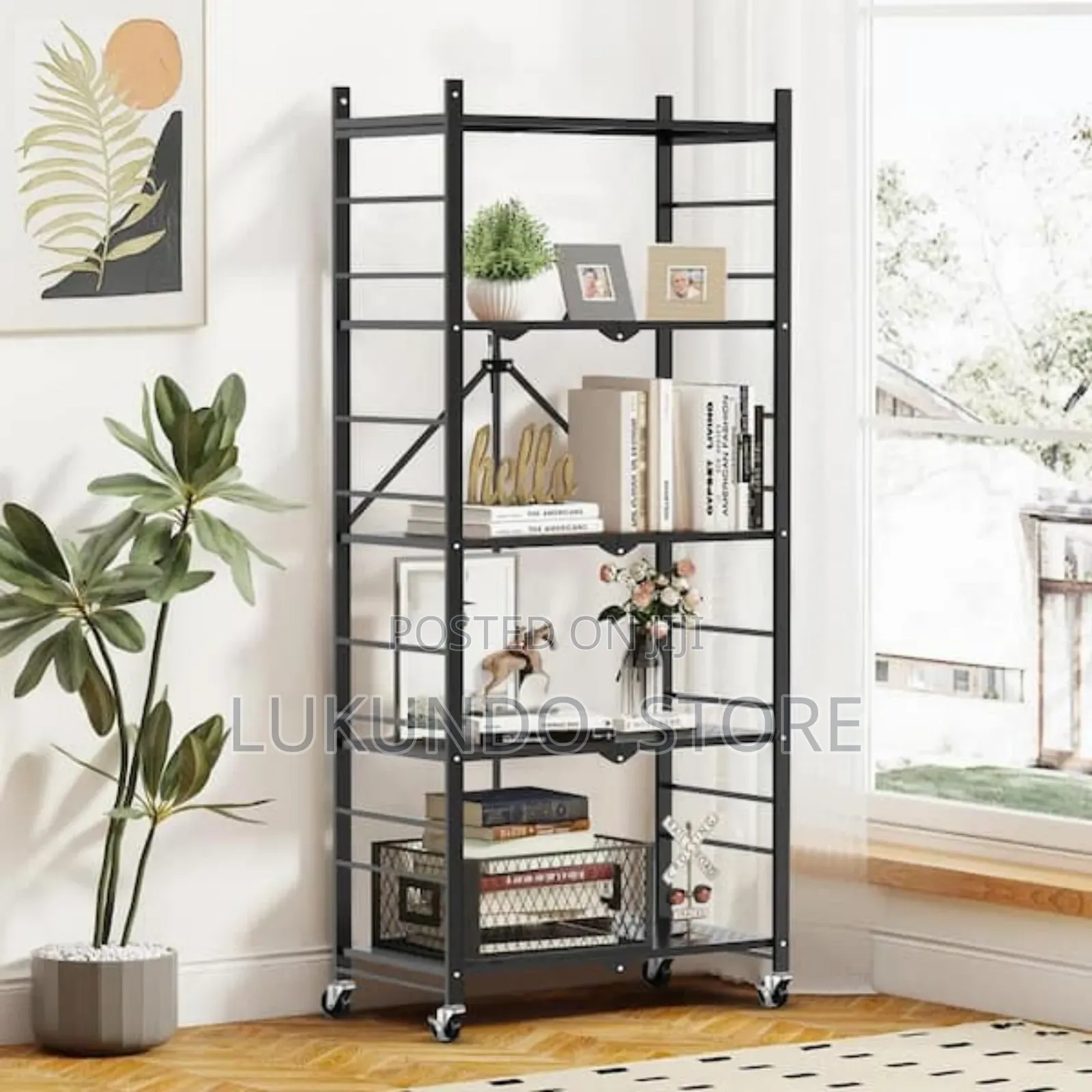 5 Tier Kitchen Storage Rack Metal Frame With Wooden Shelves