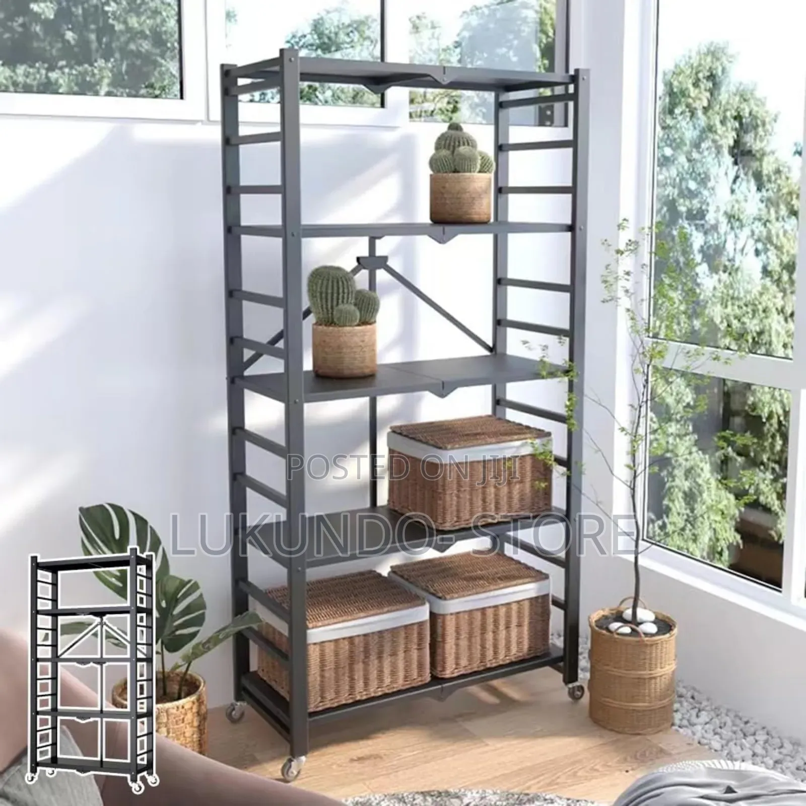 5 Tier Kitchen Storage Rack Metal Frame With Wooden Shelves