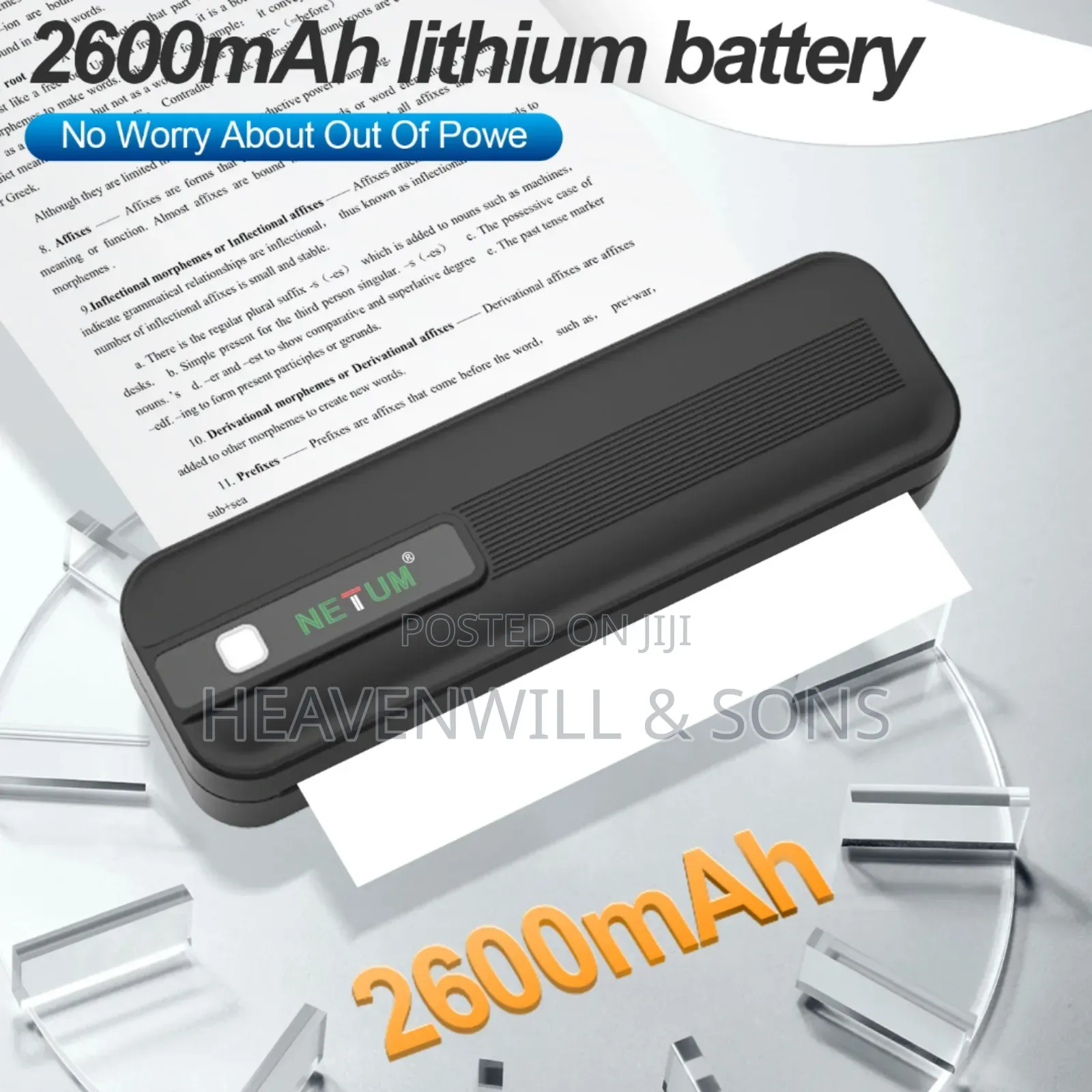 Rechargeable Wireless A4 Thermal Printer – Inkless, Compact & Portable