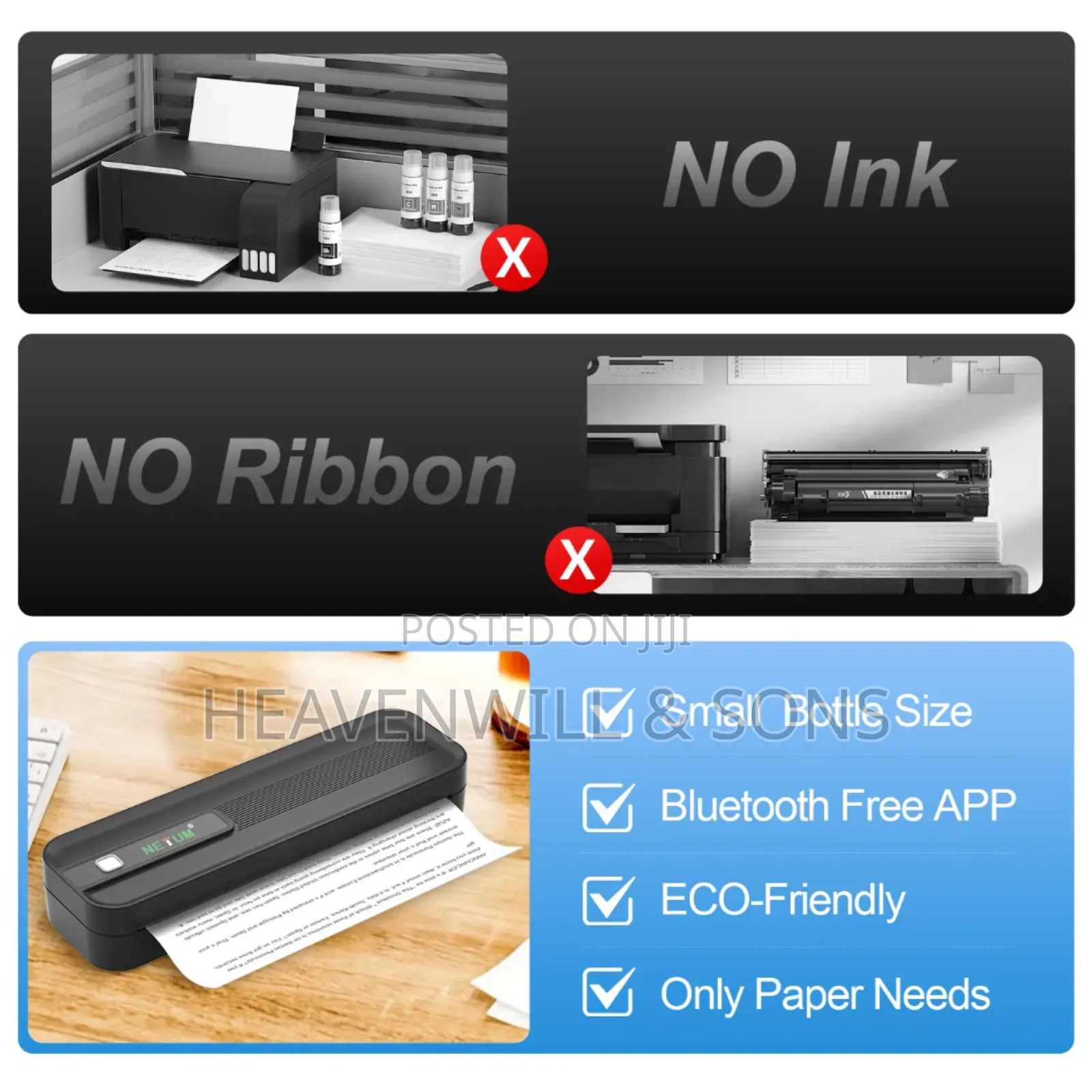 Rechargeable Wireless A4 Thermal Printer – Inkless, Compact & Portable