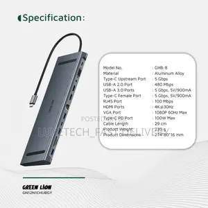 Green Lion 12-in-1 Hdmi Ethernet Usb-C Hub Adapter