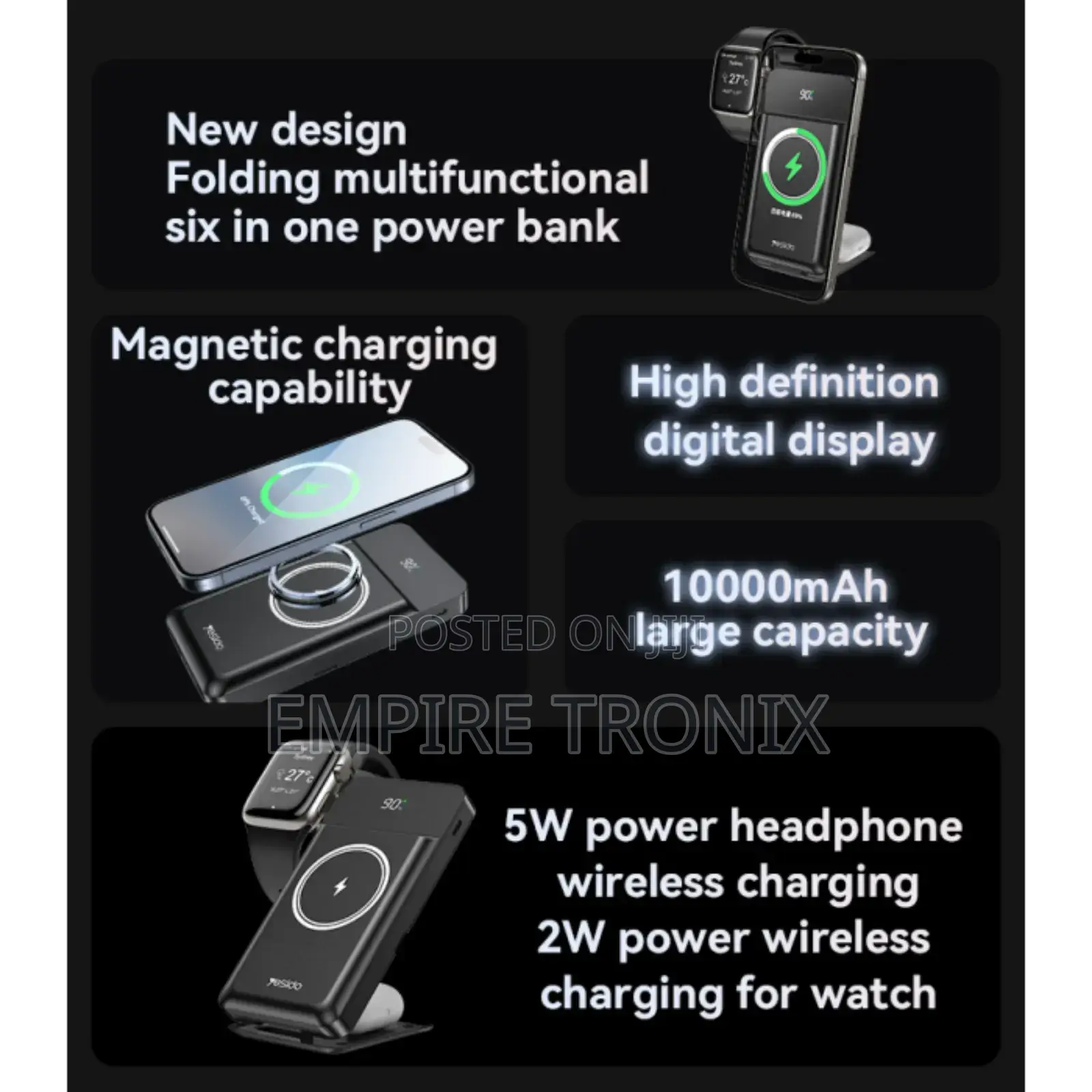 Yesido Yp69 10000mah 6-in-1 Magnetic Wireless Power Bank