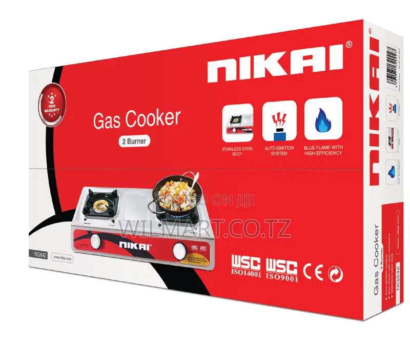Nikai Gas Cooker 2 Burner Steel Ng842 Stainless Steel Auto Ignition
