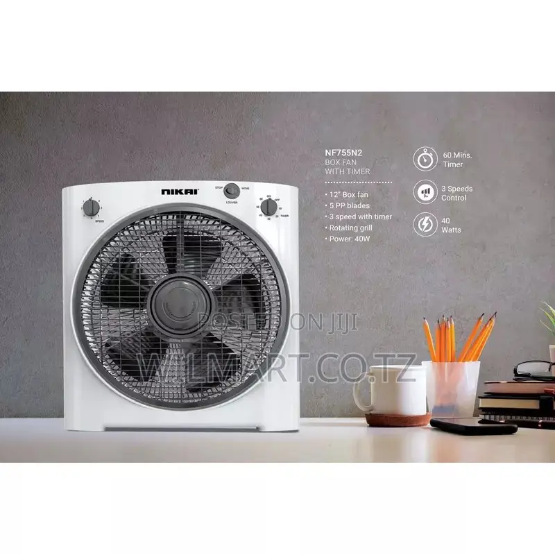 Nikai Box Fan 12inch With Rotating Grill 40w Nf755n2 60 Mins Timer 5 P