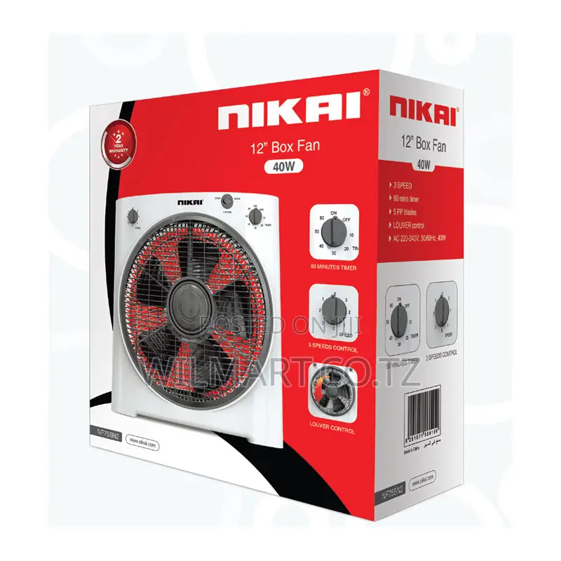 Nikai Box Fan 12inch With Rotating Grill 40w Nf755n2 60 Mins Timer 5 P