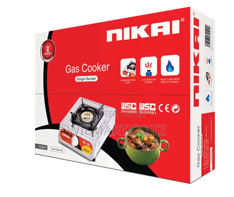 Nikai Gas Cooker 1 Burner Steel Ng843 Stainless Steel Auto Blue Flame