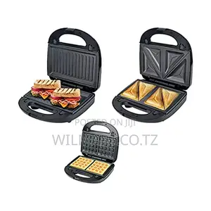 Nikai Sandwich Toaster 2 Slice 3 in 1 Waffle Grill and Sandwich 750w