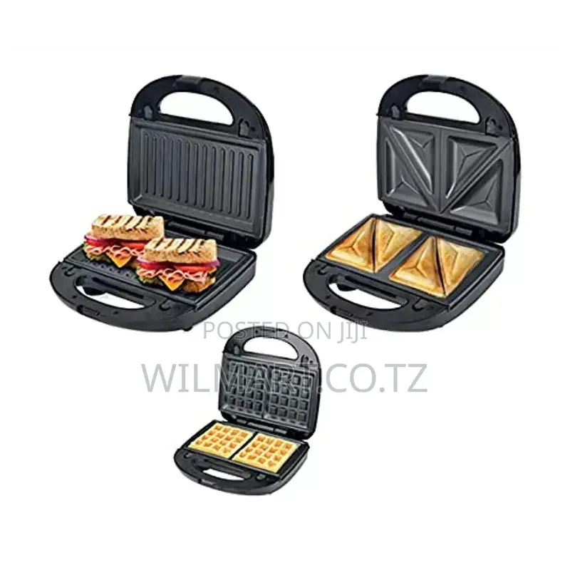 Nikai Sandwich Toaster 2 Slice 3 in 1 Waffle Grill and Sandwich 750w