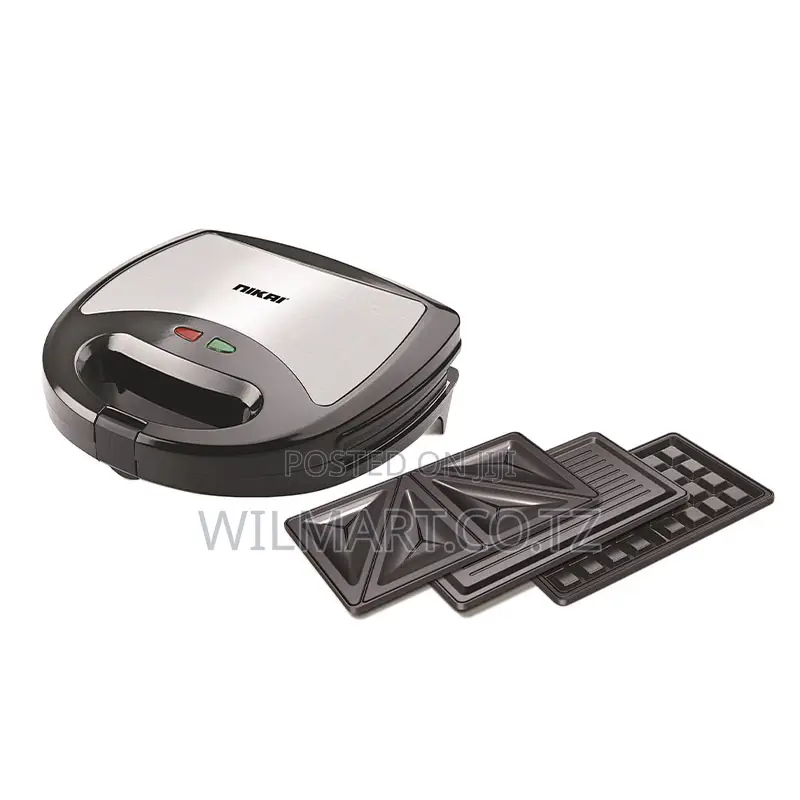 Nikai Sandwich Toaster 2 Slice 3 in 1 Waffle Grill and Sandwich 750w