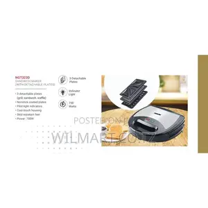 Nikai Sandwich Toaster 2 Slice 3 in 1 Waffle Grill and Sandwich 750w