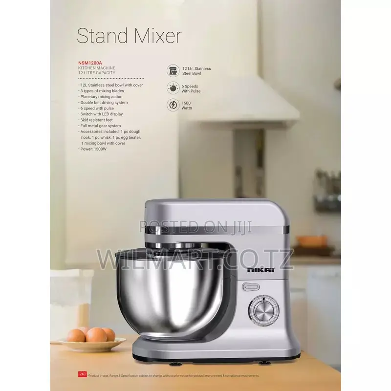 Nikai Kitchen Machine 12l Steel Bowl With Cover 1500w Nsm1200a Switch
