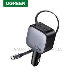 Ugreen 60w Usb C Car Charger Retractable Cable 3 Port Fast Charging