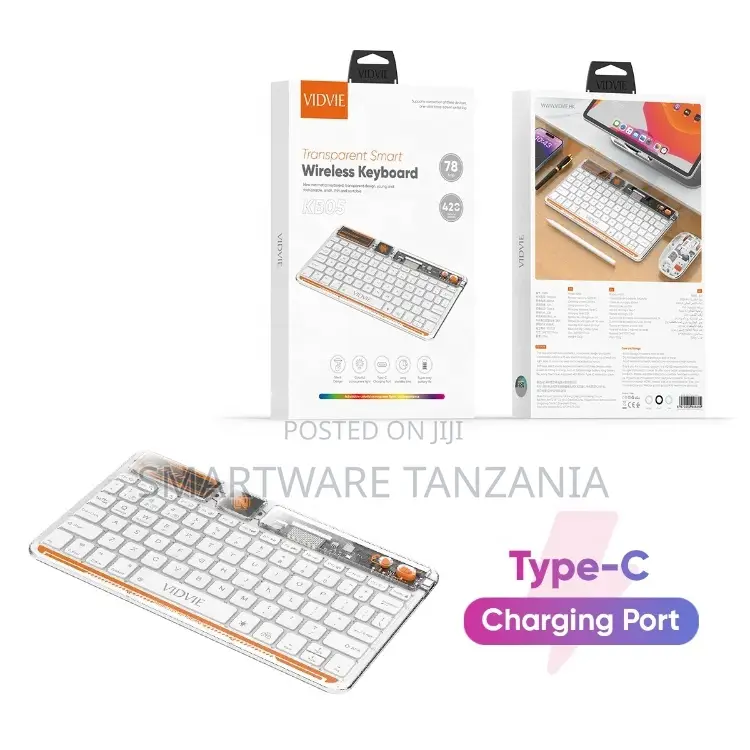 Vidvie Kb05 Ultra Slim Transparent 78-key Led Wireless Keyboard