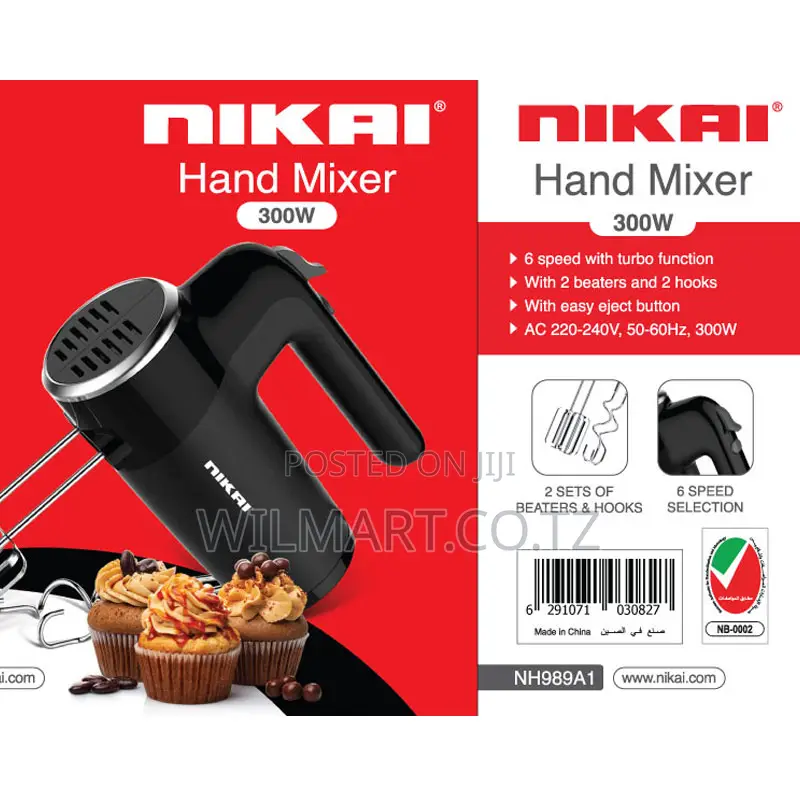 Nikai Hand Mixer 6 Speeds With Turbo Function 300w Nh989a1 2 Beaters F