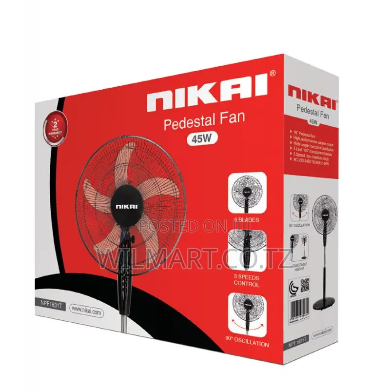 Nikai Stand Fan 16 Inch Padestal Fan 5 Blades 45w Npf1631t Wide Angle