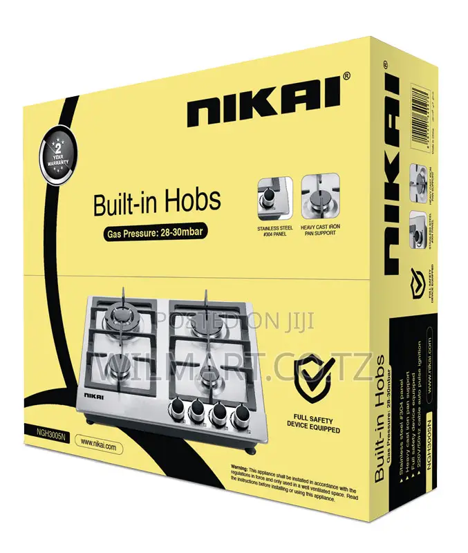 Nikai Gas Cooker 4 Burner Steel Built in Hob 50x45x25 Ngh3005n