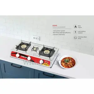 Nikai Gas Cooker 3 Burner Steel Ng845 Stainless Steel Auto Ignition Sy