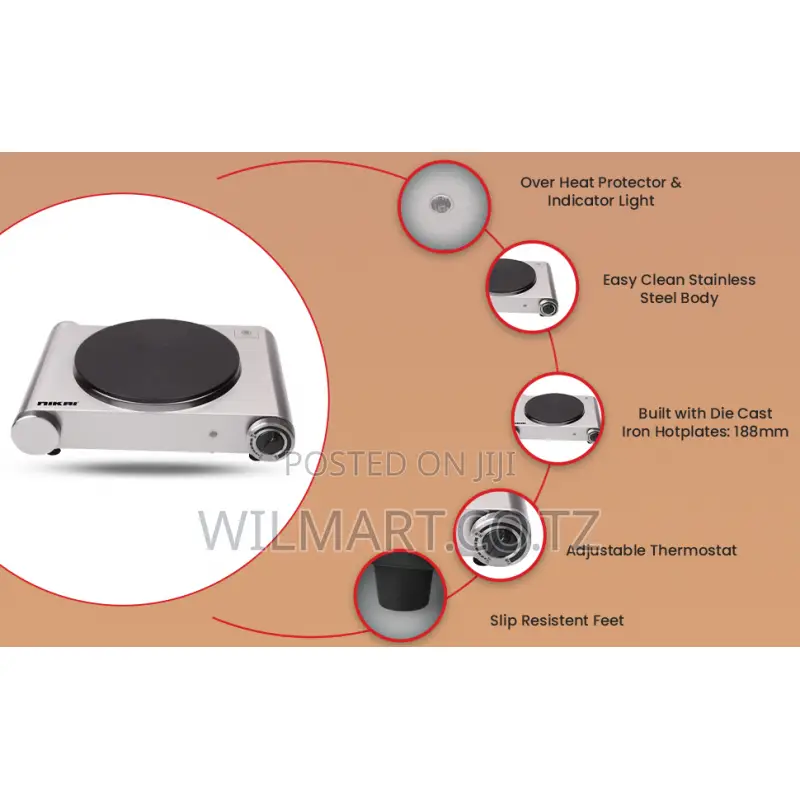 Nikai Hot Plate 188mm Single Steel Body 1500w Nktoe4n2 Overheat Protec