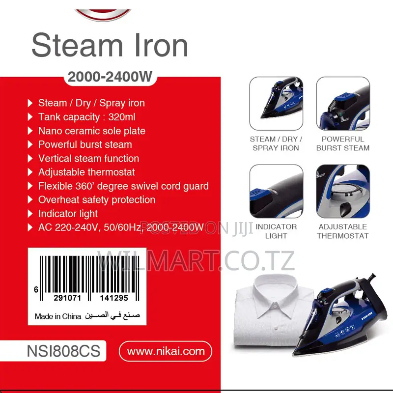 Nikai Steam Iron 320ml Tank Dry and Spray Function 2200w Nsi808cs Temp