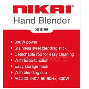 Nikai Hand Blender 600ml With Cup Stainless Steel Blending Stick 800w