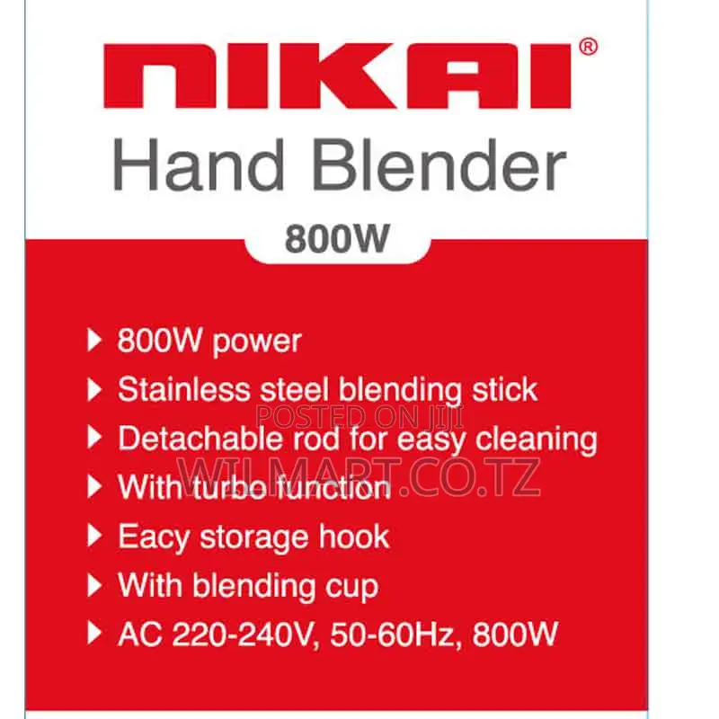 Nikai Hand Blender 600ml With Cup Stainless Steel Blending Stick 800w