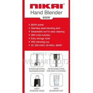 Nikai Hand Blender 600ml With Cup Stainless Steel Blending Stick 800w