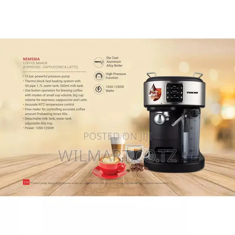 Nikai Coffee Machine 1.7l Water Tank Milk Jug Manual 1250w Nem530a Hig
