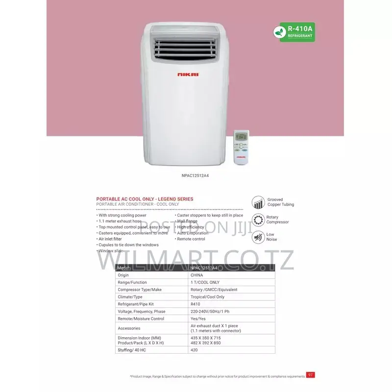 Nikai Air Conditioner Portable 12000btu Npac12512a4 Rottery Compressor