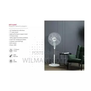 Nikai Stand Fan 16 Inch Padestal Fan W/Remote 45w Npf1634rt 7.5 Hours