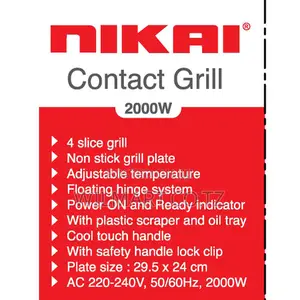 Nikai Sandwich Toaster 4 Slice 29.5x24cm 2000w Ng543n2a Non Stick Gril
