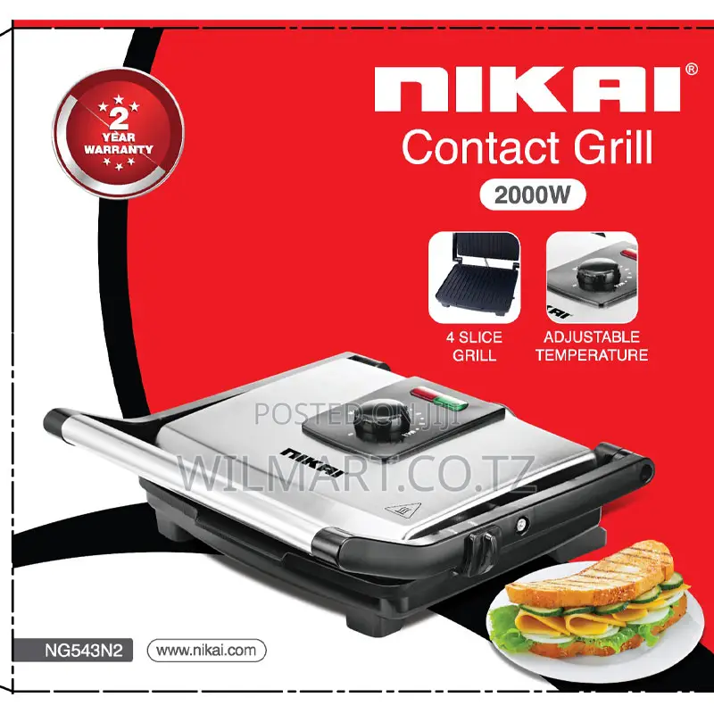 Nikai Sandwich Toaster 4 Slice 29.5x24cm 2000w Ng543n2a Non Stick Gril