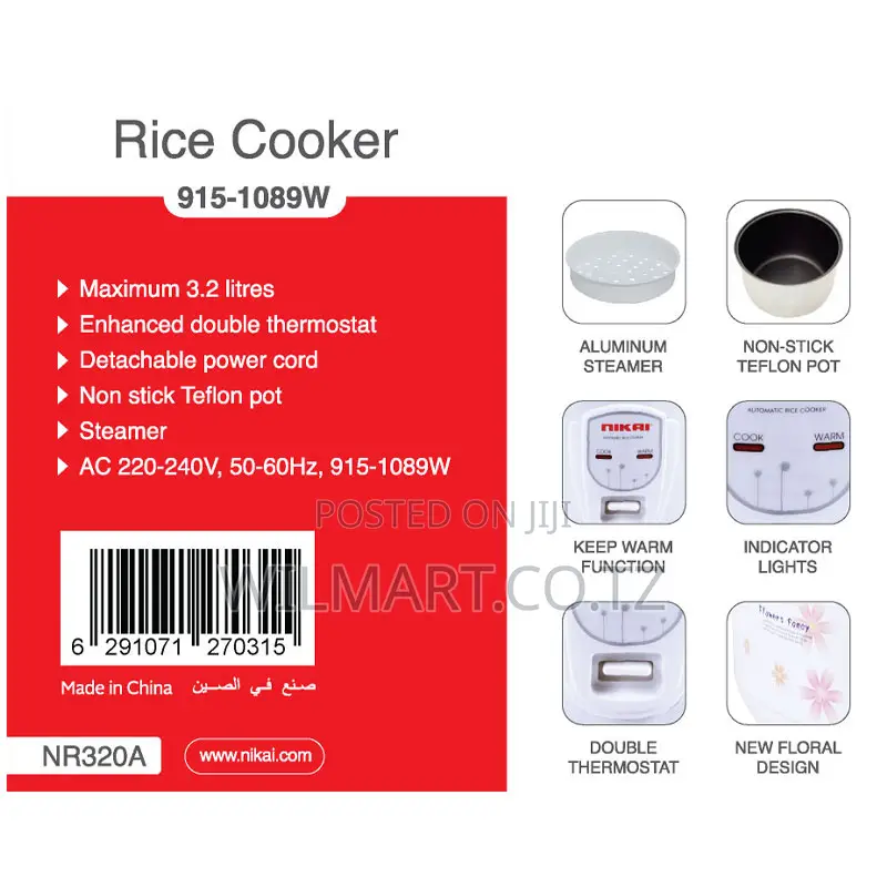 Nikai Rice Cooker 3.2l Teflon Coated Inner Pot Nr320a Aluminum Steamer