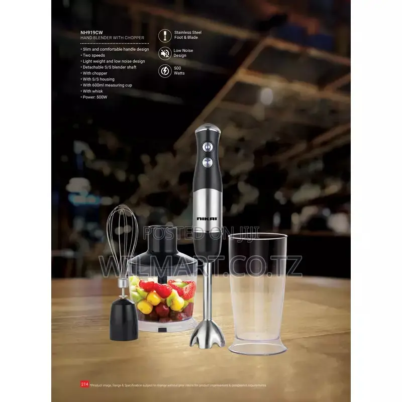 Nikai Hand Blender 600ml Chopper Stainless Steel Housing 500w Nh919cw