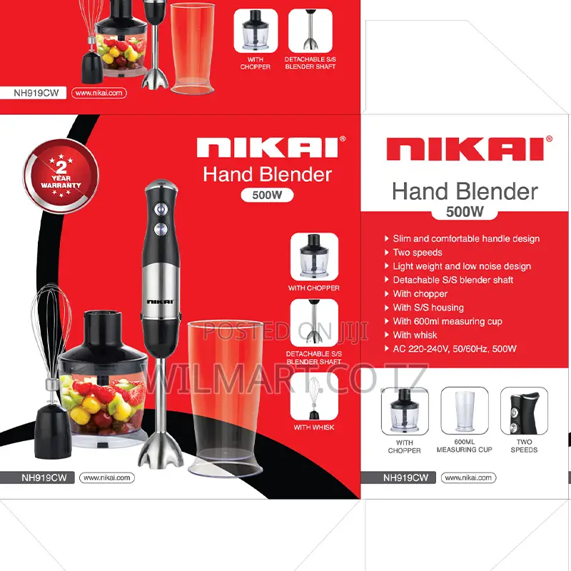 Nikai Hand Blender 600ml Chopper Stainless Steel Housing 500w Nh919cw