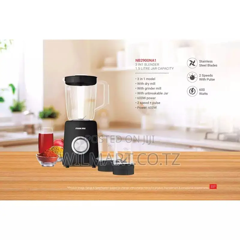 Nikai Blender 1.5l With Dry Grinder 350w Nb2900na1 3 Plastic Jars