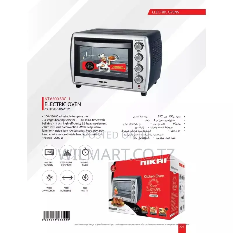 Nikai Oven Electric 65l With Rosting Function 2200w Nt6500src1 60 Mins