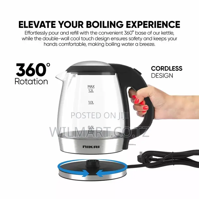 Nikai Jug Kettle 1.2l Glass With Filter 2200w Nk303g Filter With Boil