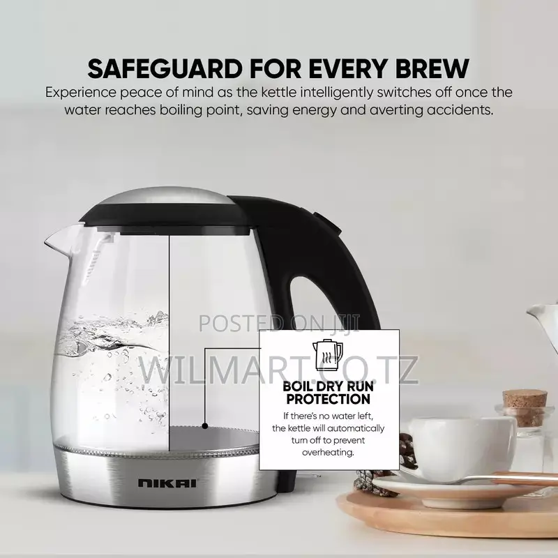 Nikai Jug Kettle 1.2l Glass With Filter 2200w Nk303g Filter With Boil