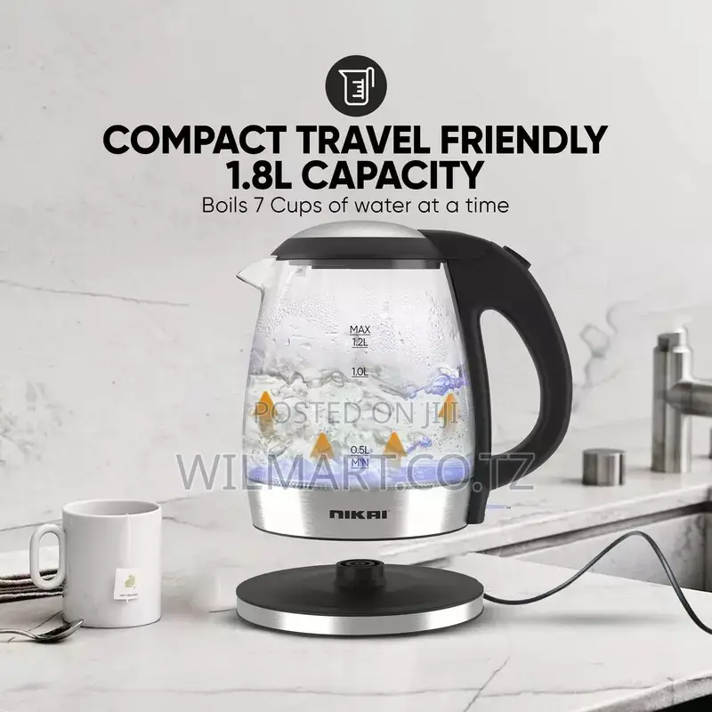Nikai Jug Kettle 1.2l Glass With Filter 2200w Nk303g Filter With Boil
