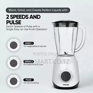 Nikai Blender 1.5l 450w 2 in 1 Unbreakable Pc Jar 3 Speeds Stainless