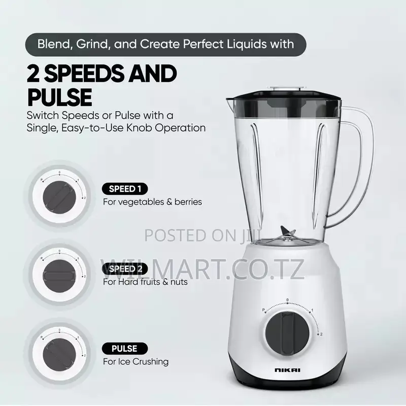 Nikai Blender 1.5l 450w 2 in 1 Unbreakable Pc Jar 3 Speeds Stainless