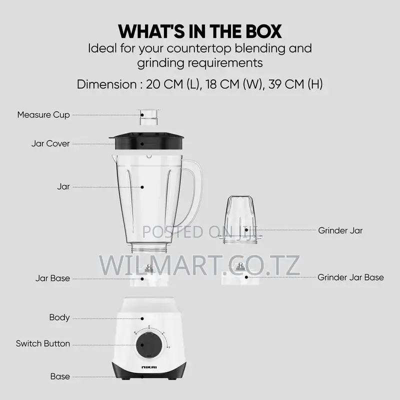 Nikai Blender 1.5l 450w 2 in 1 Unbreakable Pc Jar 3 Speeds Stainless