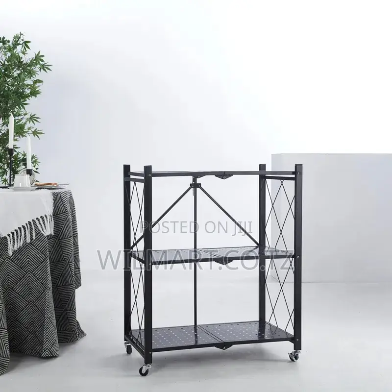 Wilmart Storage Rack Stainless Steel 3 Layers With Wheels Foldable Hp9