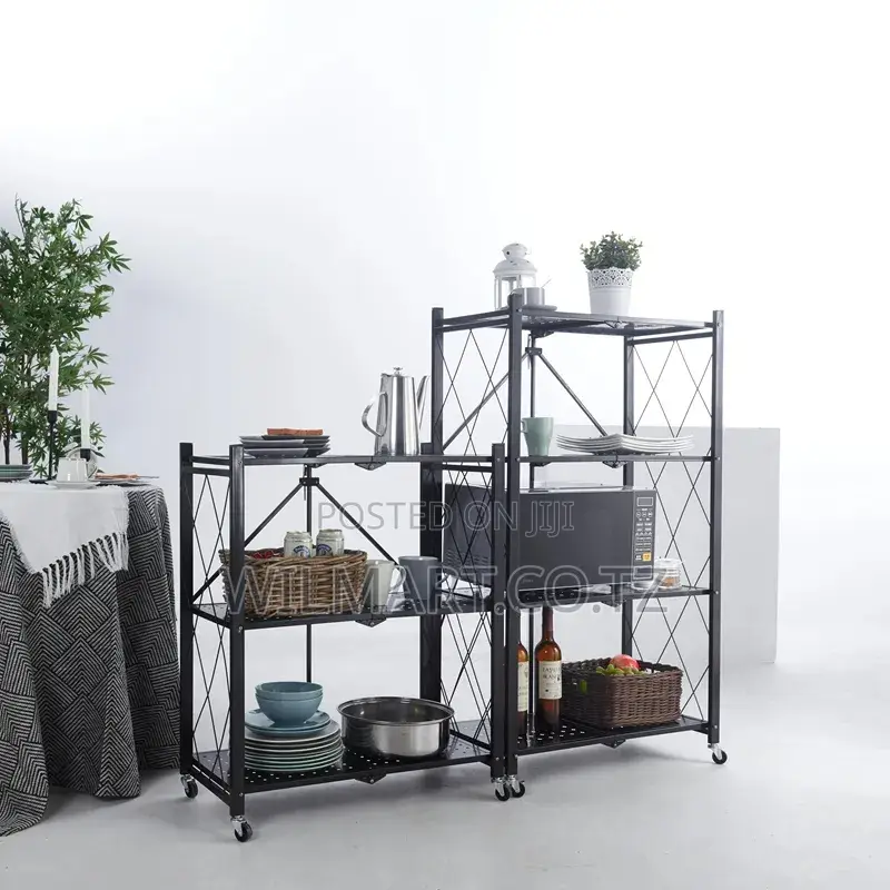 Wilmart Storage Rack Stainless Steel 3 Layers With Wheels Foldable Hp9