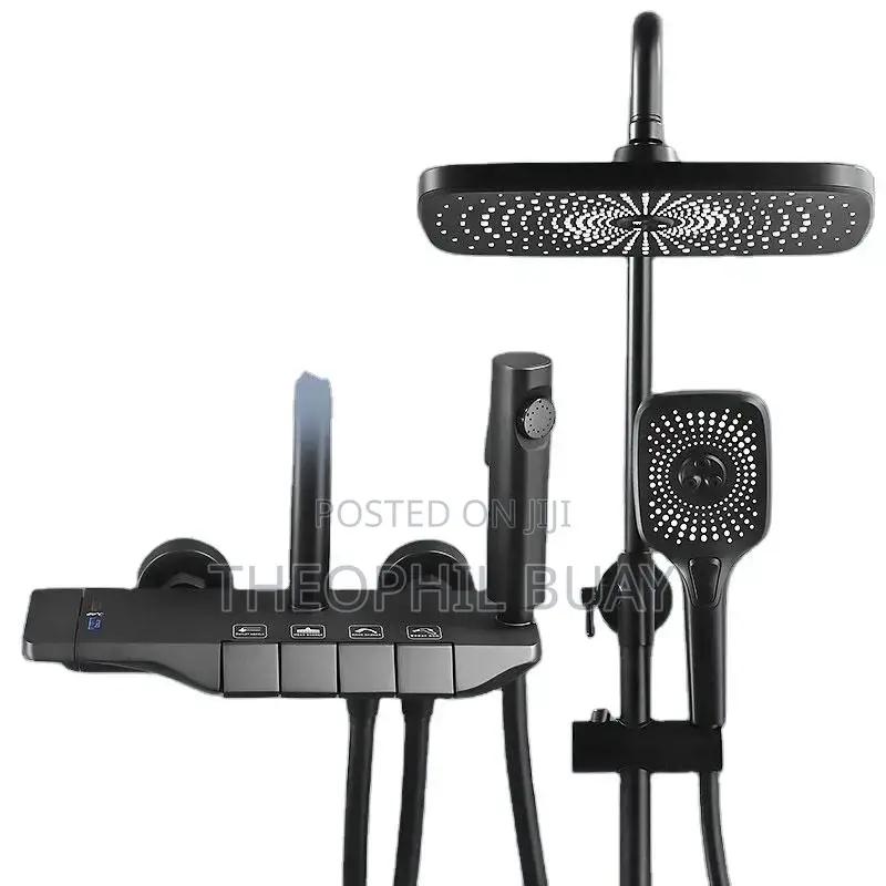 Modern Piano Gray Button Control Shower Mixer Set
