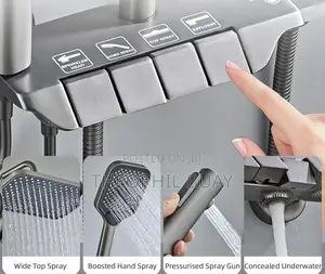 Modern Piano Gray Button Control Shower Mixer Set