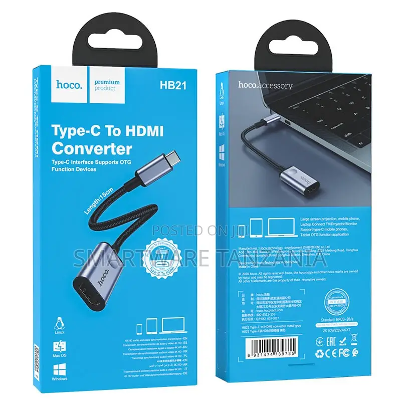 Hoco Hb21 Usb-c To Hdmi Converter Adapter Cable 15cm Type-c Otg