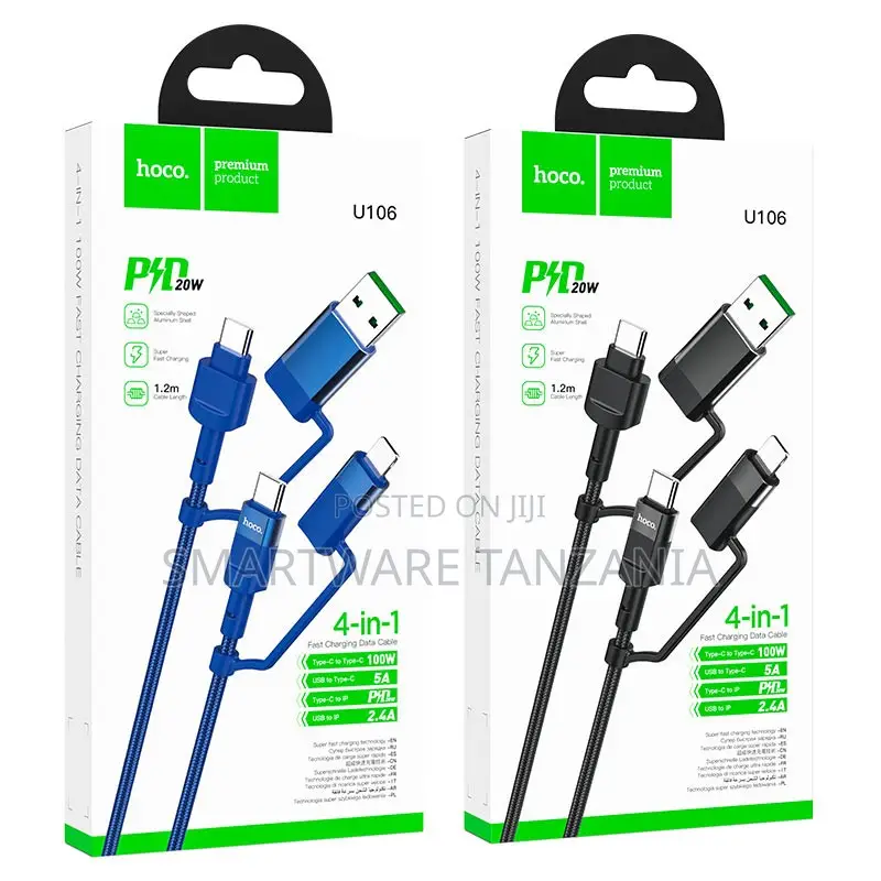 Hoco U106 Pd 20w Fast Charging Cable 4-in-1 Usb Type-C 1.2m