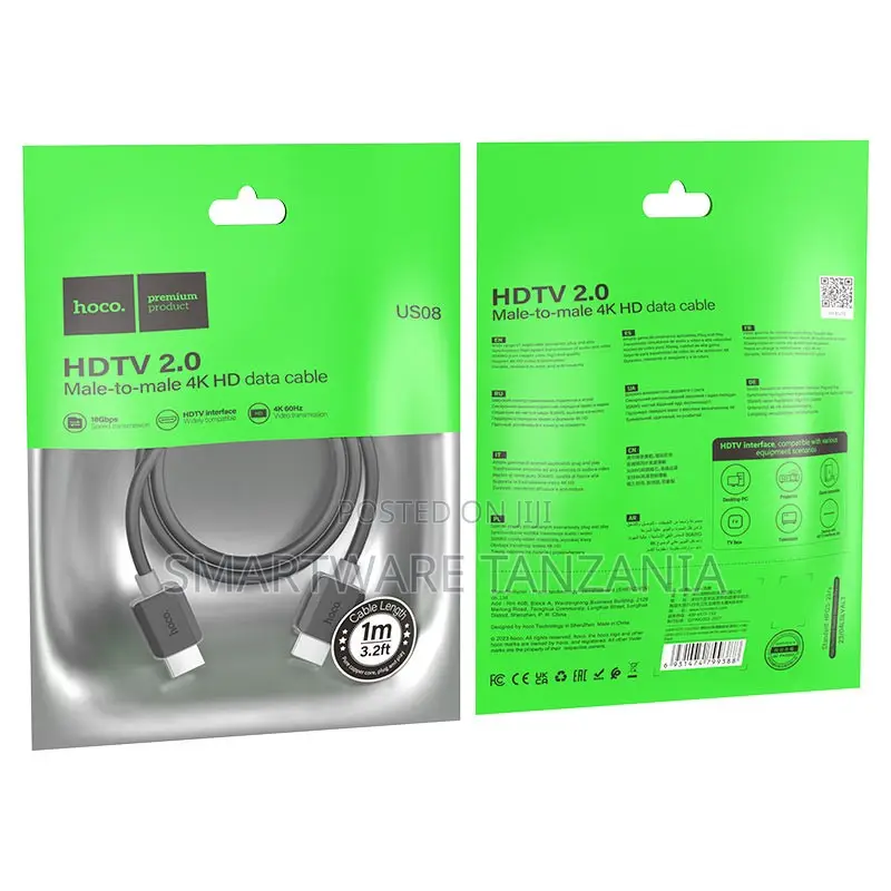 Hoco Us08 HDTV 2.0 Cable 2m High-Speed Data Transmission